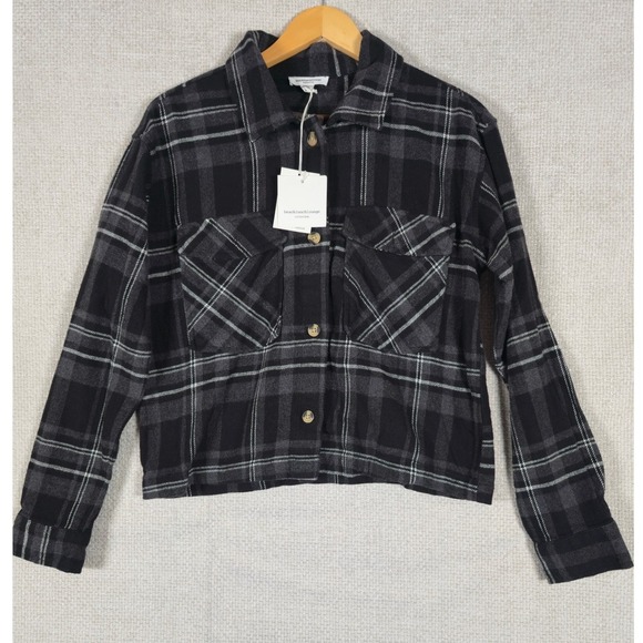 Beach Lunch Lounge Tops - Beach Lunch Lounge Ella Plaid‎ Shacket  Shirt Jacket Stainless Steel Sz Small
